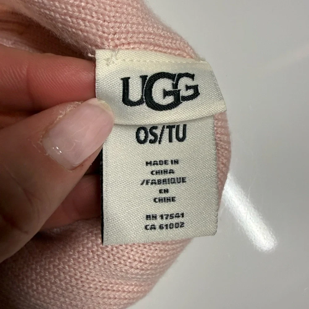 UGG Blush Pink Knit Beanie Hat | Satin Bow Detail | infant